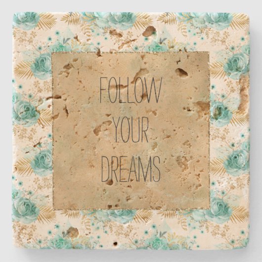 Aqua Cream Goud Bloemen Stenen Onderzetter (Voorkant)