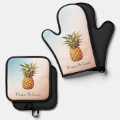 Aqua Cream Happy tropische ananas Ovenwant & Pannenlap Set (Voorkant / Achterkant)