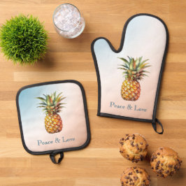 Aqua Cream Happy tropische ananas Ovenwant & Pannenlap Set