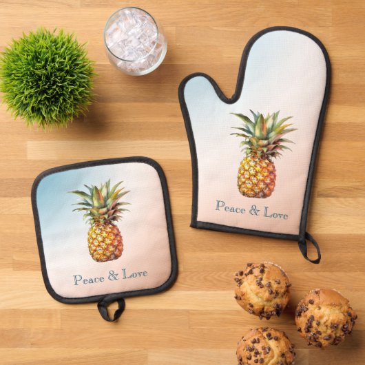 Aqua Cream Happy tropische ananas Ovenwant & Pannenlap Set (Top down)