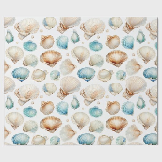 Aqua Cream Strand Schelpen Bruidsfeest Cadeaupapier (Vlak)