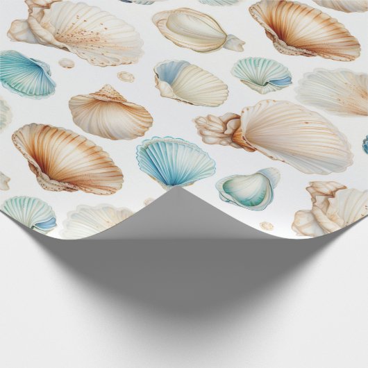 Aqua Cream Strand Schelpen Bruidsfeest Cadeaupapier (Hoek)