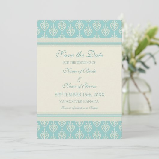 Aqua Cream Wedding Save the Date Card (Staand voorkant)