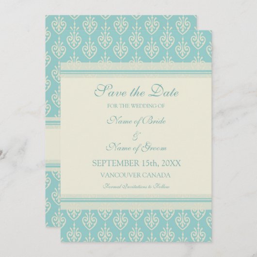 Aqua Cream Wedding Save the Date Card (Voorkant / Achterkant)