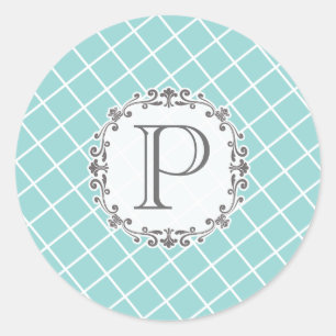 Aqua Cross Hatch Vintage Trouw Monogram Sticker