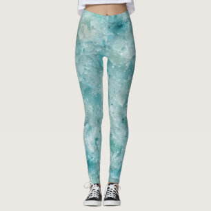 Aqua Crystal Geode Print. De schoonheid van de oce Leggings