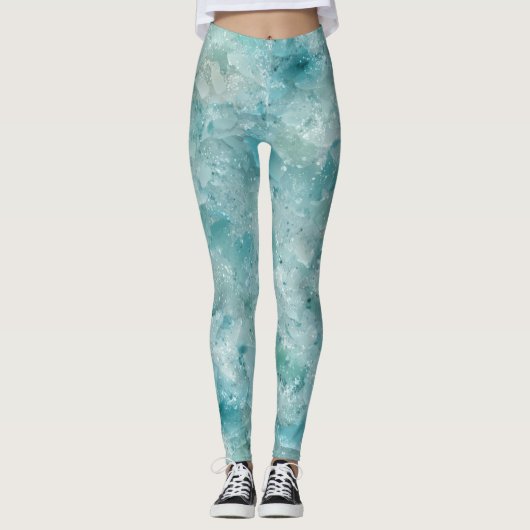 Aqua Crystal Geode Print. De schoonheid van de oce Leggings (Voorkant)