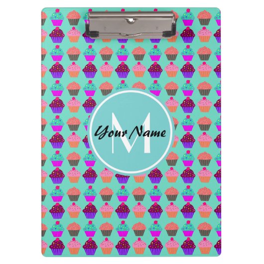 Aqua Cupcake Gepersonaliseerd Monogram Klembord (Voorkant)