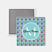 Aqua Cupcake Gepersonaliseerd Monogram Magneet (Voorkant / Achterkant)