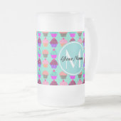 Aqua Cupcake Gepersonaliseerd Monogram Matglas Bierpul (Voorkant rechts)