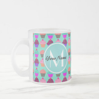 Aqua Cupcake Gepersonaliseerd Monogram Matglas Koffiemok