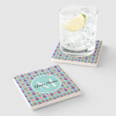 Aqua Cupcake Gepersonaliseerd Monogram Stenen Onderzetter (Zijkant)
