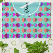 Aqua Cupcake Gepersonaliseerd Monogram Theedoek (Gevouwen)