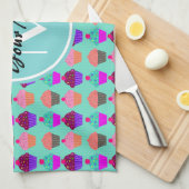 Aqua Cupcake Gepersonaliseerd Monogram Theedoek (Quarter Fold)