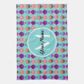Aqua Cupcake Gepersonaliseerd Monogram Theedoek (Verticaal)
