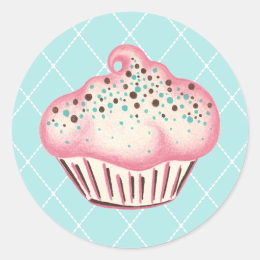 Aqua Cupcake Roze Bakkerij Party Stickers (Voorkant)