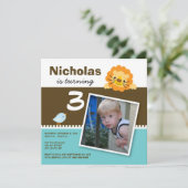 Aqua Custom Lion & Birdie Birthday Party Invite Kaart (Staand voorkant)