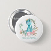 Aqua Cute Dinosaur Peony Momasaurs Baby shower Ronde Button 5,7 Cm (Voorkant /achterkant)