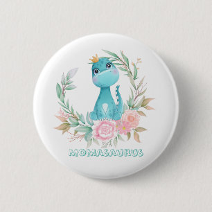 Aqua Cute Dinosaur Peony Momasaurs Baby shower Ronde Button 5,7 Cm