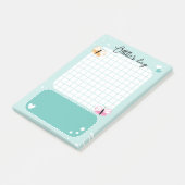 Aqua Cute Hearts Stars Vlinders Voeg naam toe Post-it® Notes (Schuin)