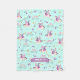 Aqua | Cute Rainbow Unicorn Pattern Fleece Blanket Deken