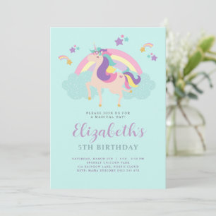 Aqua Cute Rainbow Unicorn Personated Birthday Kaart
