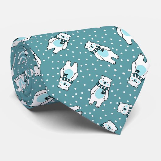 Aqua cute snow polar bear pattern stropdas (Opgerold)