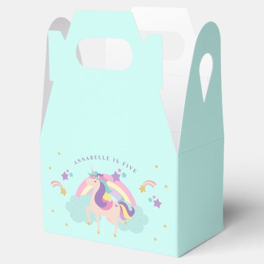 Aqua | Cute Unicorn Rainbow Gepersonaliseerd Bedankdoosjes (Geopend)