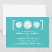 Aqua D20 Dice Gamer Birthday Party Invite Kaart (Voorkant / Achterkant)