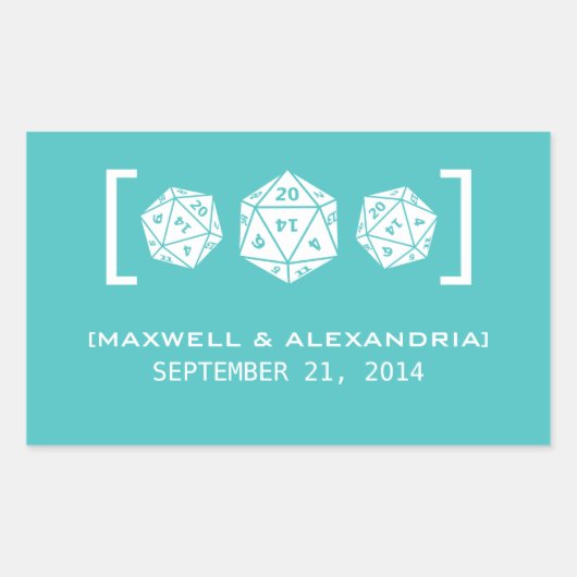 Aqua D20 Dice Gamer Wedding Stickers (Voorkant)