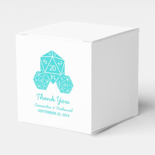 Aqua D20 Dice Wedding Favor Boxes Bedankdoosjes (Voorkant Zijde)