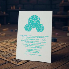 Aqua D20 Dice Wedding Invite Kaart