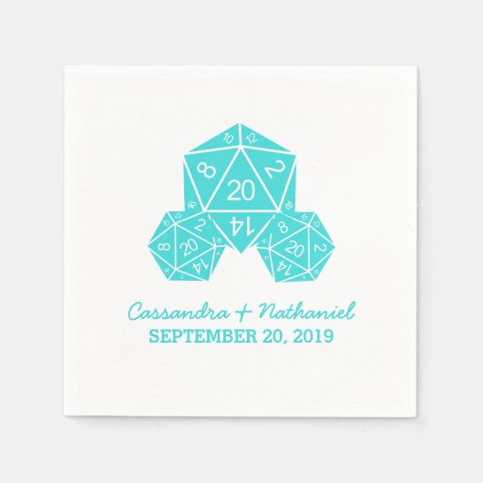 Aqua D20 Dice Wedding Paper Napkins Servetten (Voorkant)
