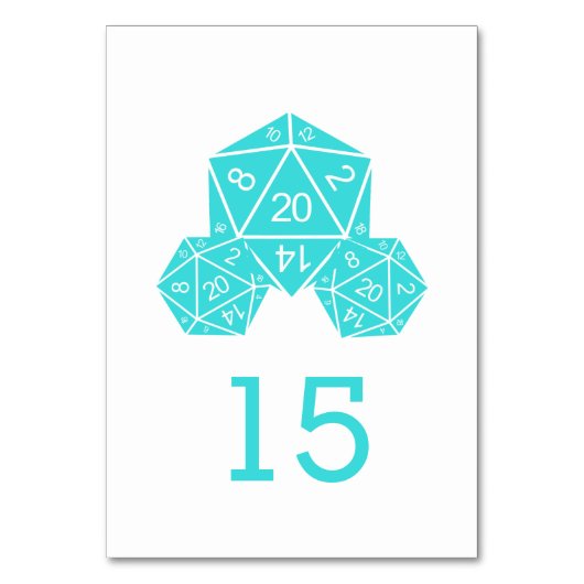Aqua D20 Dice Wedding Table Kaart (Achterkant)