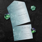 Aqua D20 | Elegant Blue Green RPG Dice Wedding All In One Uitnodiging
