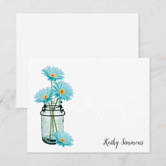 Aqua Daisies - Gepersonaliseerde flatNote-kaarten Notitiekaartje (Voorkant / Achterkant)