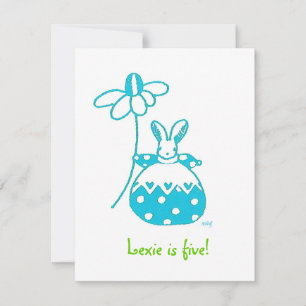 Aqua Daisy Bunny verjaardaguitnodiging Kaart
