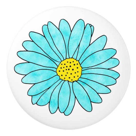 Aqua Daisy Keramische Knop (Voorkant)