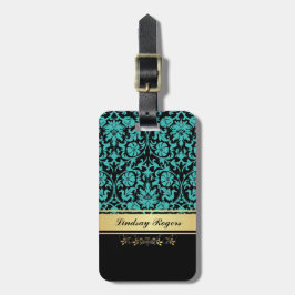 Aqua Damask Bagagelabel