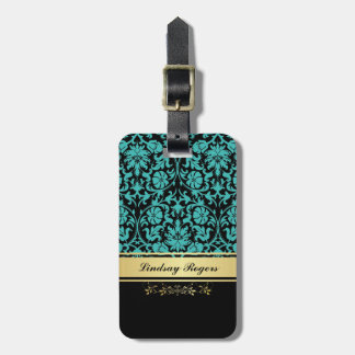 Aqua Damask Bagagelabel