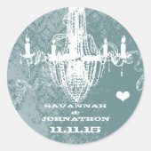 Aqua  Damask Chandelier Ronde Sticker (Voorkant)