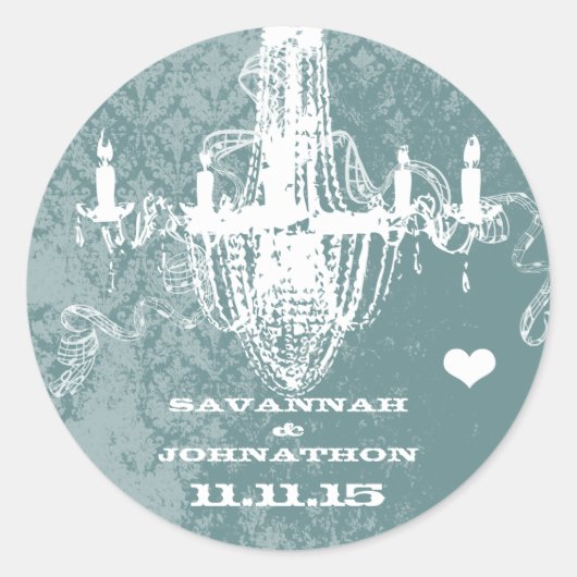 Aqua  Damask Chandelier Ronde Sticker (Voorkant)