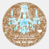 Aqua Damask Chandelier Ronde Sticker (Voorkant)
