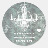 Aqua  Damask Chandelier Ronde Sticker (Voorkant)