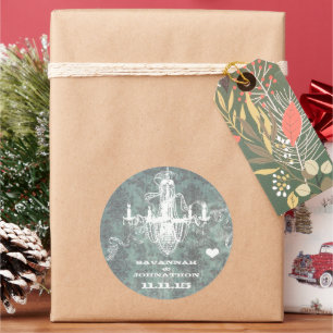 Aqua  Damask Chandelier Ronde Sticker