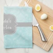 Aqua Damask Gray Personalized Kitchen Towel Theedoek (Quarter Fold)