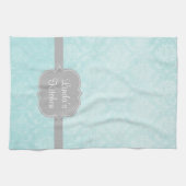 Aqua Damask Gray Personalized Kitchen Towel Theedoek (Horizontaal)