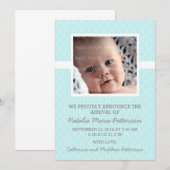 Aqua Damask Lijst Foto Baby Aankondiging (Voorkant / Achterkant)