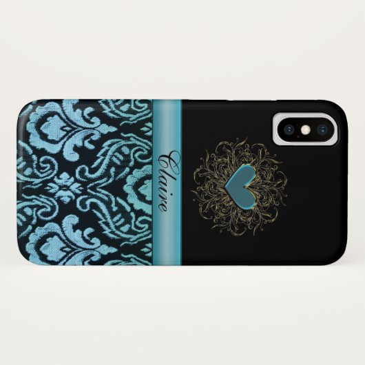  Aqua Damask met Heart Personalized Hoesje (Achterkant (horizontaal))