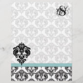 Aqua Damask Monogram Letterhead (Voorkant)